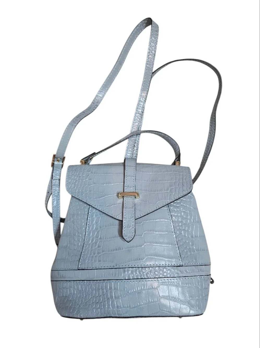 Divina Firenze Made In Italy Leather Croc-Embossed Small Light Blue Backpack Bag